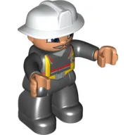Duplo Figure with Fireman Helmet White, and Gray Mustache on Nougat Face and Hands