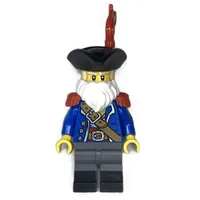 Pirate Captain Ogel, Blue Torso, Dark Bluish Grey Legs, Red Epaulets, Beard, Black Hat