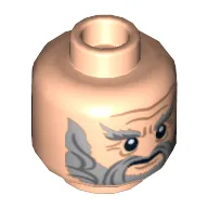 Minifig Head Dori the Dwarf, Dual Sided, Beard Gray Full, Bushy Eyebrows and Wrinkles, Calm / Battle Rage Print [Hollow Stud]