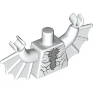 Torso with Bat Wings and Muscles, Light Bluish Grey Chest Hair Print, White Arms with Wings, White Hands