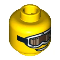 Minifig Head Snowboarder Guy, White Ski Goggles with Strap and Open Smile Print [Blocked Open Stud]