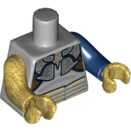 Torso, Odd Arms and Hands, Armor with Silver Lines Print, Left Dark Blue Arm and Dark Bluish Gray Hand, Right Pearl Gold Arm and Hand
