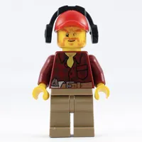 Lumberjack, Dark Red Flannel Shirt, Red Cap with Ear Defenders, Beard