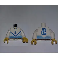Torso Soccer Shirt with Blue Chevron and '2' Front and Back Print, White Arms, Yellow Hands