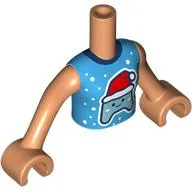 Minidoll Torso Girl with Nougat Arms and Hands with Dark Azure Shirt, Game Controller with Santa Hat, Snowflakes print