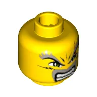 Minifig Head Keiken, Dual Sided, Dark Gray Moustache, Eyebrows, Thin Scar, Closed Mouth / Bared Teeth Print [Blocked Open Stud]