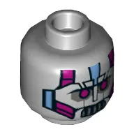 Minifig Head Kraang, Magenta Robot Eyes, Silver Mouth, Medium Blue Plates Print [Hollow Stud]