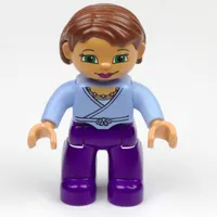 Duplo Figure Bob / Pageboy Hair Reddish Brown, with Dark Purple Legs, Wrap Top with Necklace, Nougat Hands