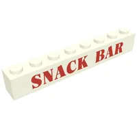 Brick 1 x 8 with 'SNACK BAR' Red Print [Embossed]