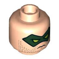 Minifig Head Green Arrow, Dual Sided, Dark Green Eyemask, Stubble Beard, Serious / Clenched Teeth Print [Hollow Stud]