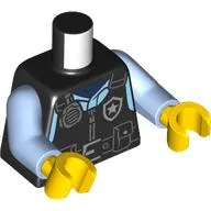 Torso, Police Uniform, Black Vest, Silver Star Logo, Radio, Utility Belt print, Bright Light Blue Arms, Yellow Hands