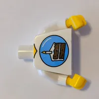 Torso V-Neck Shirt, Birthday Cake with Candle, Blue Circle Print, White Arms, Yellow Hands