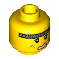 Minifig Head Roxxi, Female, Scars, Robe Headband, Crooked Grin, Teeth Print [Hollow Stud]