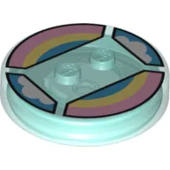 Function Brick Round 4 x 4 x 2/3 with 2 Studs and Pastel Rainbow and Clouds Print