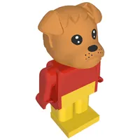 Fabuland Figure Bertie Bulldog with Brown Head, Red Torso, Arms and Hands, and Yellow Legs
