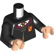 Torso Robes with Dark Red Collar, Buttoned with Gryffindor Crest Print, Black Arms, Light Nougat Hands