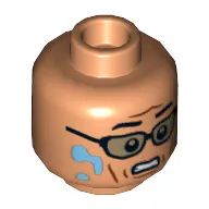 Minifig Head Ian Malcolm, Glasses, Water Drops, Scared, Clenched Teeth / Open Teeth Print