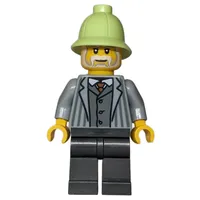 Man, Light Bluish Grey Torso, Pearl Titanium Legs, Yellowish Green Helmet