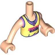 Minidoll Torso Girl with Bright Light Yellow Top, Coral/Dark Blue Shapes, Writing, Lavender Shirt print, Light Nougat Arms and Hands