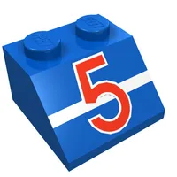 Slope 45° 2 x 2 with Red/White '5' and White Stripe Print