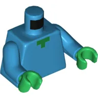 Torso Pixelated Green Neck Print, Dark Azure Arms, Green Hands