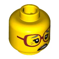 Minifig Head Sherry Scratchen-Post, Dark Red Glasses, Gray Eyebrows, Crow's Feet, Open Mouth Print [Hollow Stud]