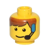 Minifig Head, Brown Bangs and Headset Print
