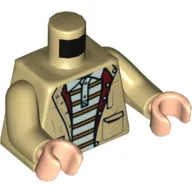 Torso Jacket with Dark Red Lining, Pockets, White Shirt with Orange Stripes Print, Tan Arms, Light Nougat Hands