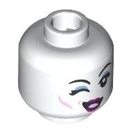 Minifig Head White Bone Demon, Magenta Lips, Red Eyes and Smile with Teeth / Black Eyes Winking Print