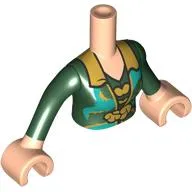 Minidoll Torso Woman with Light Nougat Arms and Hands with Dark Green Dress, Gold Collar, Dark Turquoise Decorations print