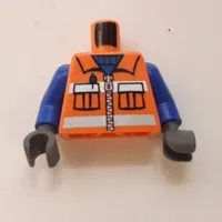 Torso Vest with Reflective Stripes, Zipper, and Pockets and Blue Shirt Print, Blue Arms, Dark Bluish Gray Hands