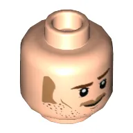 Minifig Head Owen Grady / Starlord, Stoppled Beard, Sideburns, Mustache, Raised Left Eyebrow and Smile / Firm Print