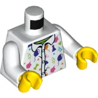 Torso Shirt with Multicolored Balloons and Confetti Print, White Arms, Yellow Hands