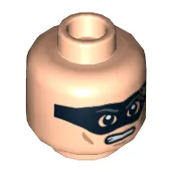 Minifig Head Lone Ranger, Black Eyemask with Dirt Stain, Clenched Teeth Print [Hollow Stud]