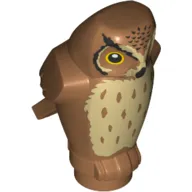 Animal, Bird, Owl Small, Angular Features with Black Beak and Forehead Spots, Yellow Eyes and Tan Chest Feathers Print