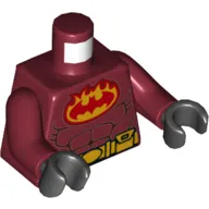 Torso Bodysuit, Red Flaming Batman Logo, Yellow Utility Belt, Muscles Print, Dark Red Arms, Black Hands