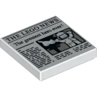 Tile 2 x 2 with 'THE LEGO NEWS' and 'The greatest hero ever!' Print