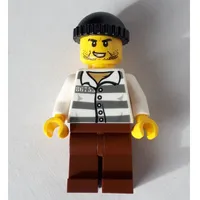 Criminal, Prison Shirt with #86753, Reddish Brown Legs, Black Hat