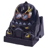 Racer Driver Head, Brick Special 2 x 2 Round, Goggles, Yellow Flames, White Teeth print (Duster)