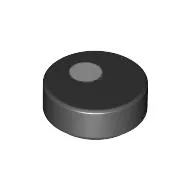 Tile Round 1 x 1 with White Dot/Circle/Eye print