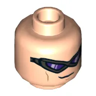 Minifig Head Hawkeye, Pearl Titanium Goggles, Dark Purple Lenses, Small Grin / Gritted Teeth Print