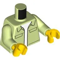 Torso, Shirt, Pockets, White Shirt print, Yellowish Green Arms, Yellow Hands