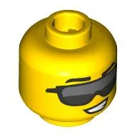 Minifig Head, Silver/Dark Bluish Grey Big Sunglasses, Lobsided Smile