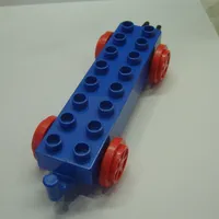 Duplo Train Base 2 x 8 with Red Wheels and Moveable Hook