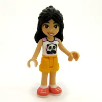 Liann - White Shirt with Panda, Bright Light Orange Shorts