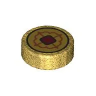 Tile Round 1 x 1 with Gold Coin, Tan/Dark Red Decoration print