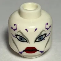 Minifig Head Asajj Ventress, Blue Eyes, Red Lips and Dark Purple Markings Print