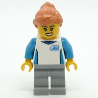 Woman, White Shirt, Light Bluish Gray Legs