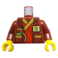 Torso, Jacket over Red Ninja Robe, Gold Badge, Watch on Chain, Trim print, Dark Red Arms, Yellow Hands