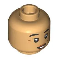 Minifig Head Dwarf Cleric, Black Eyebrows, Crows Feet, Peach Lips, Raised Eyebrow, Smile / Stern, Angry